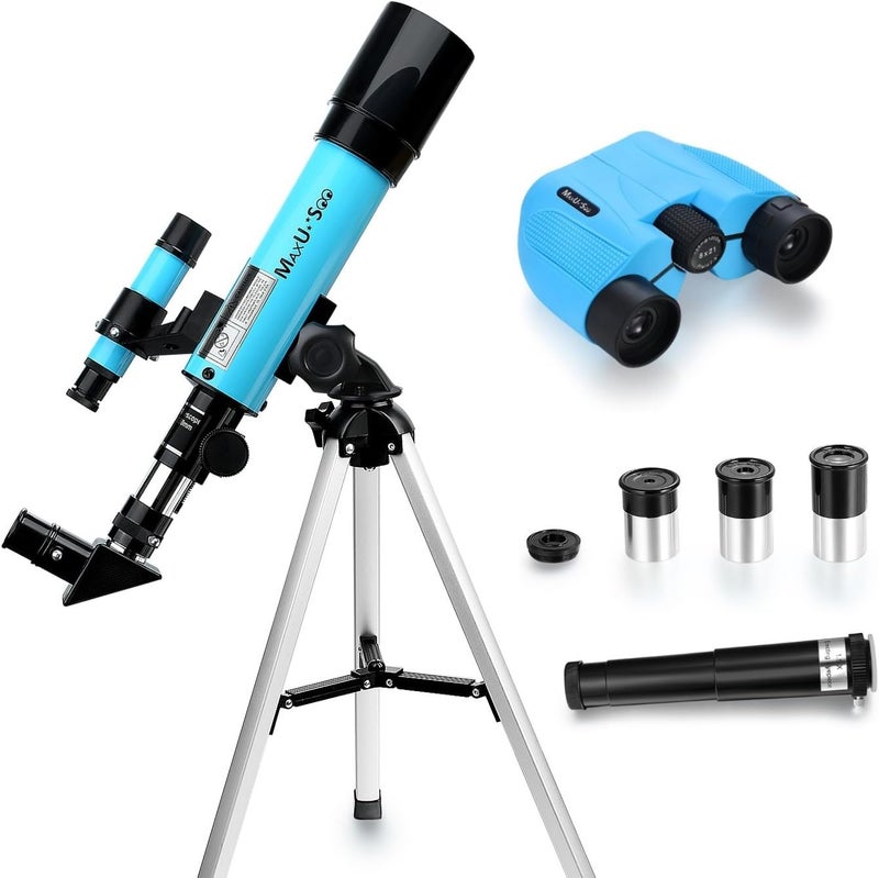 MaxUSee Lunar Telescope for Kids and Astronomy Beginners, Refractor Telescope with Finder Scope and 3 Eyepieces, Travel Telescope with Compact HD Binoculars for Moon Viewing Bird Watching Sightseeing - Image 1